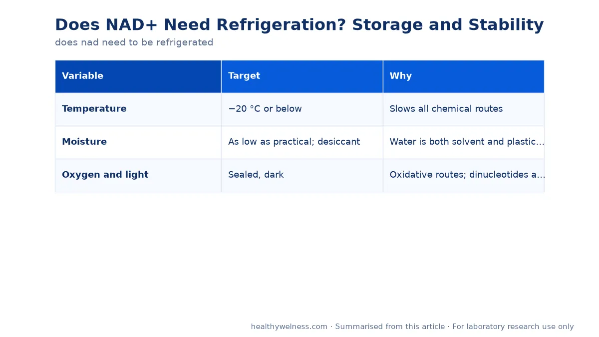 Summary card of the comparison table from the does nad need to be refrigerated research article