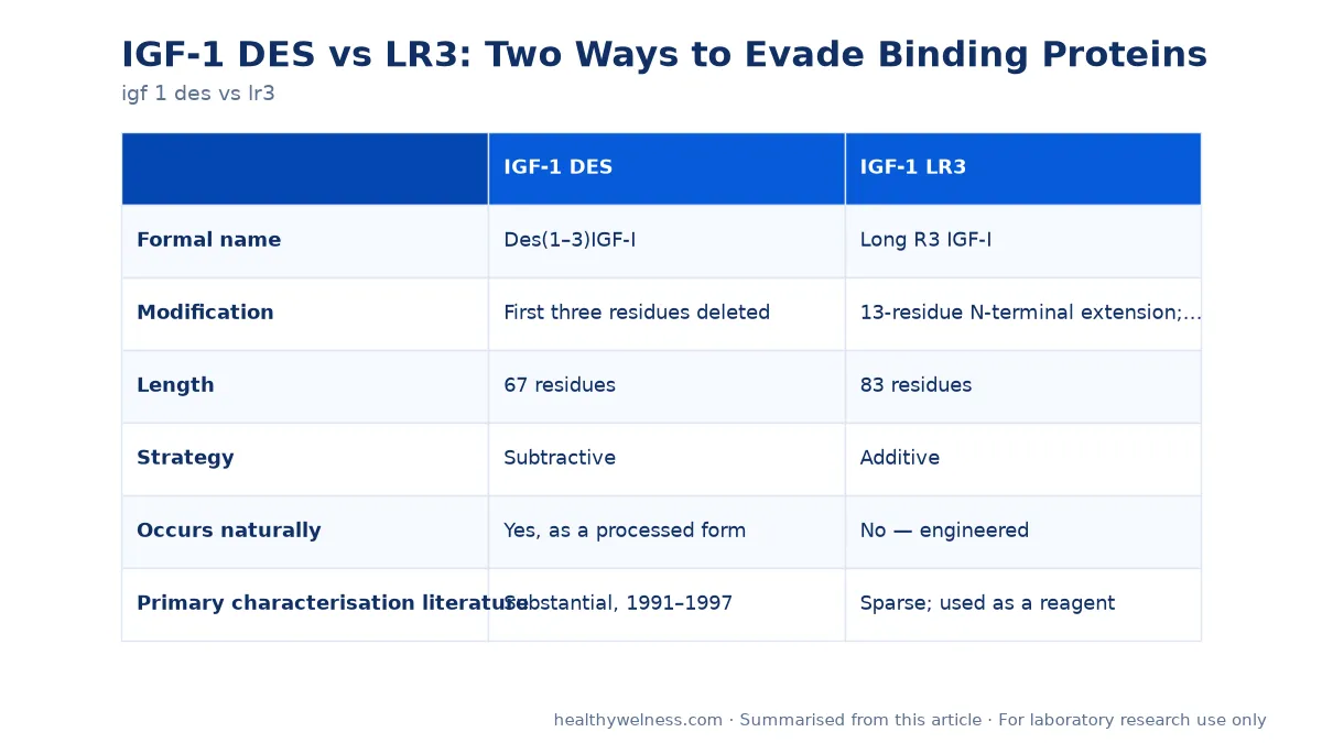 Summary card of the comparison table from the igf 1 des vs lr3 research article