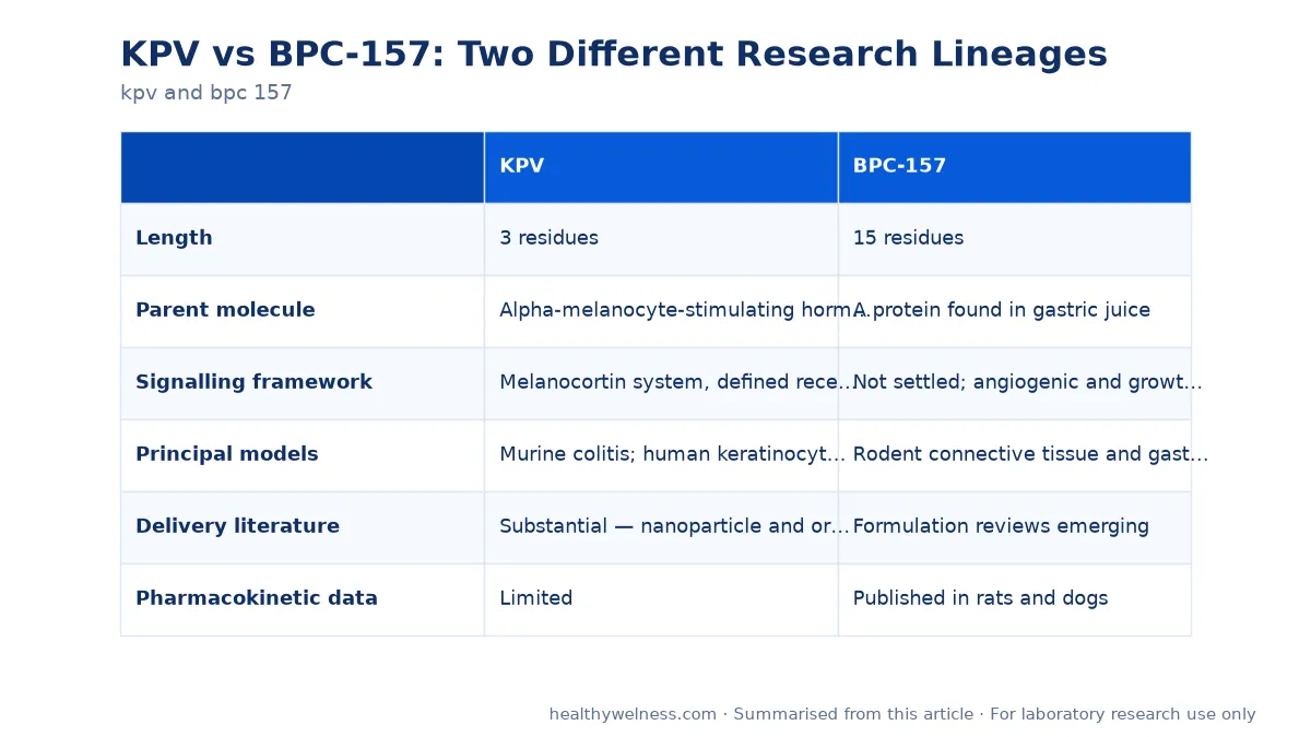 Summary card of the comparison table from the kpv and bpc 157 research article