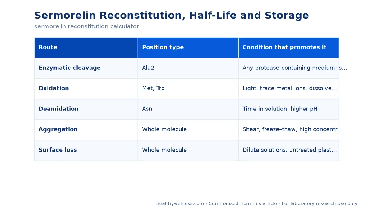 Summary card of the comparison table from the sermorelin reconstitution calculator research article
